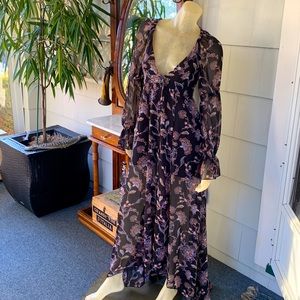 Olivaceous Chiffon Polyester Floral Maxi Black Sheer